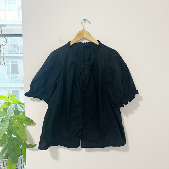 Gap Black Ruffle Button Up Short Sleeve Blouse Size XXL - Picture 1 of 5